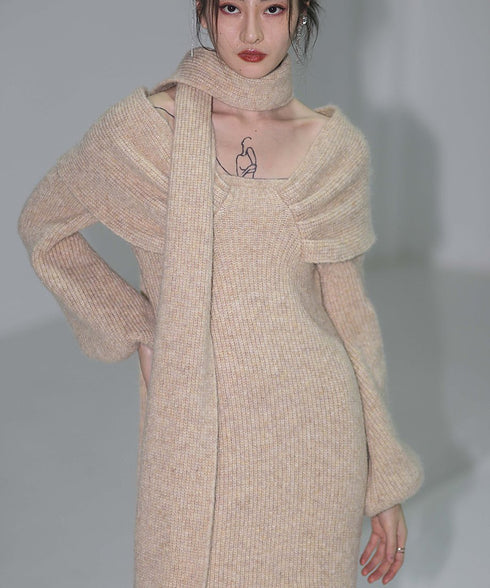 Melange Knit Dress & Scarf Co-ord