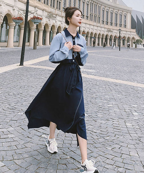 Two-Tone Pocket Shirt Dress