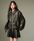 Ribbon Patchwork Faux Leather Jacket