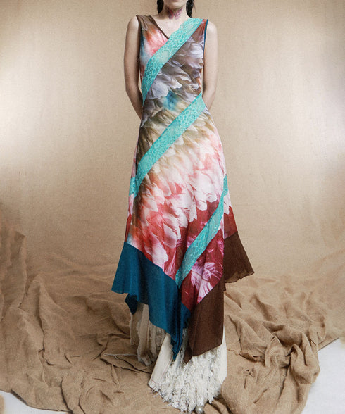 Feather Print Blocking Dress
