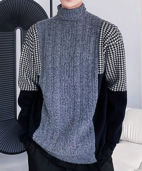 Block Check Turtleneck Knit