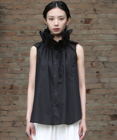 Gather Stand Collar Blouse