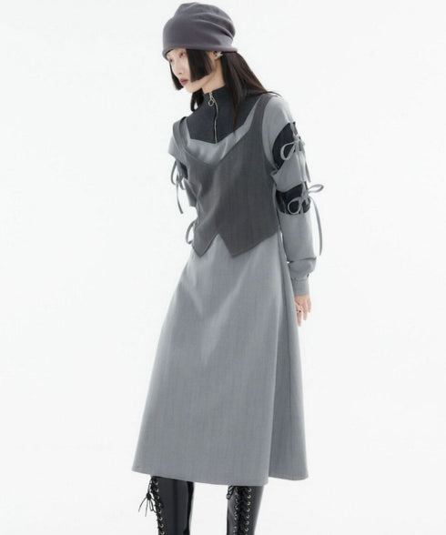 Layered Zip Collar Dress