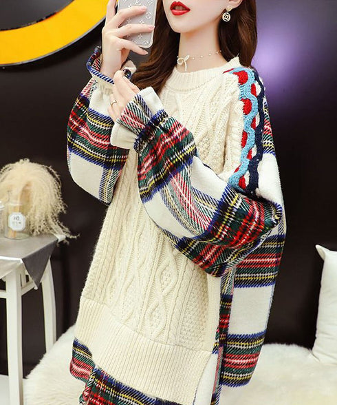 Back Plaid Cable Sweater