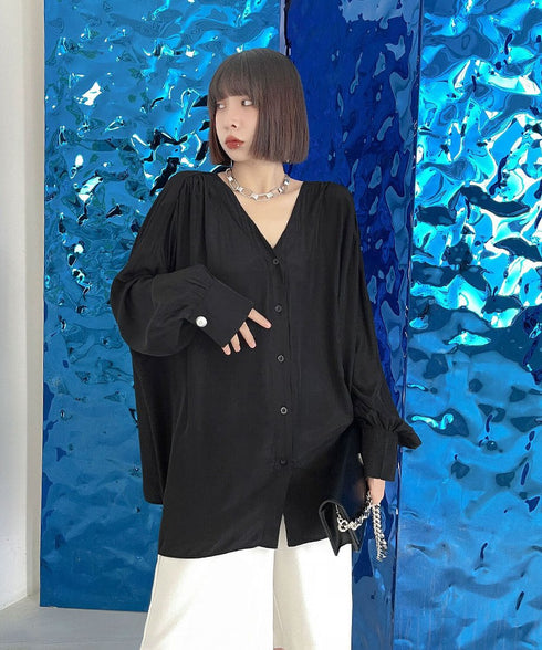 V-Neck Relaxed Satin Blouse