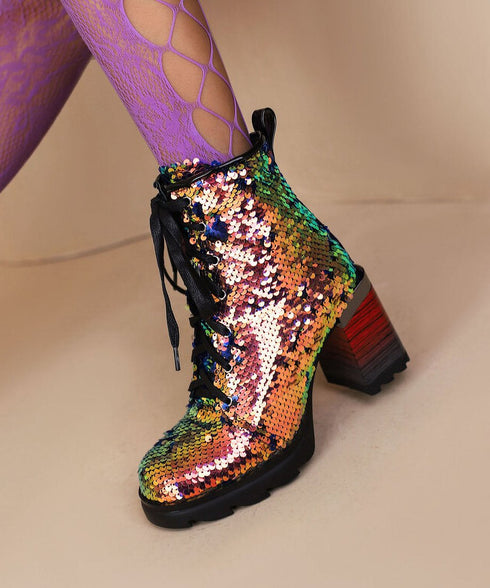 Holographic Sequin Chunky Boots