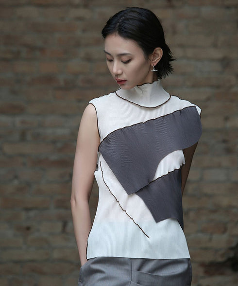 Stand Collar Pleated Top