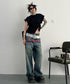English Letter Print Denim Pants