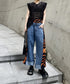 Side Pleated Denim Pants