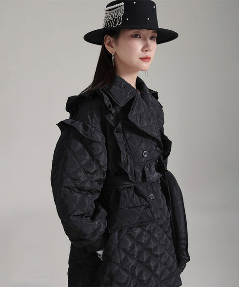 Ruffled Quilted Belted Coat