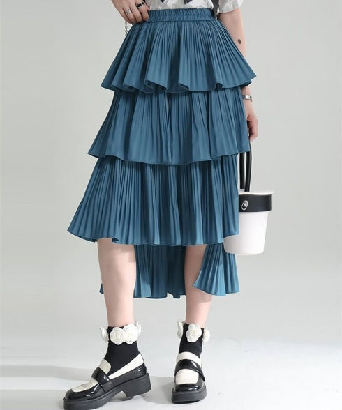 Tiered Pleated Midi Skirt