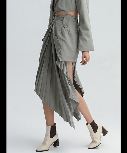 Pleated Cascade Hem Skirt