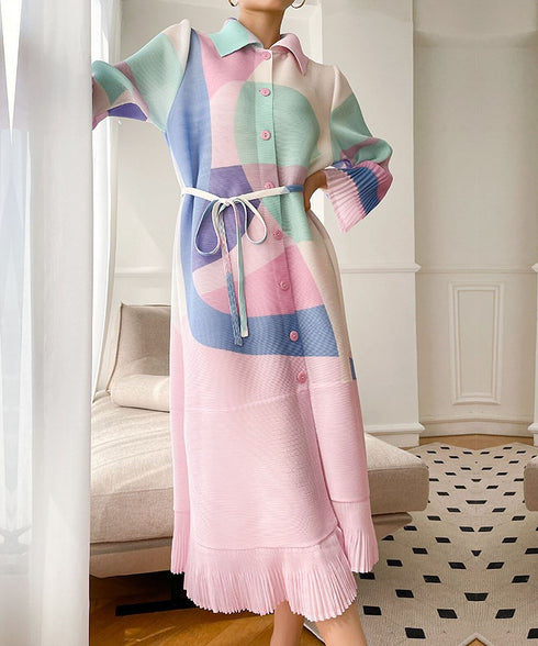 Pastel Geometry Pleated Dress