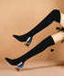 Jewel Heel Metallic Knee Boots
