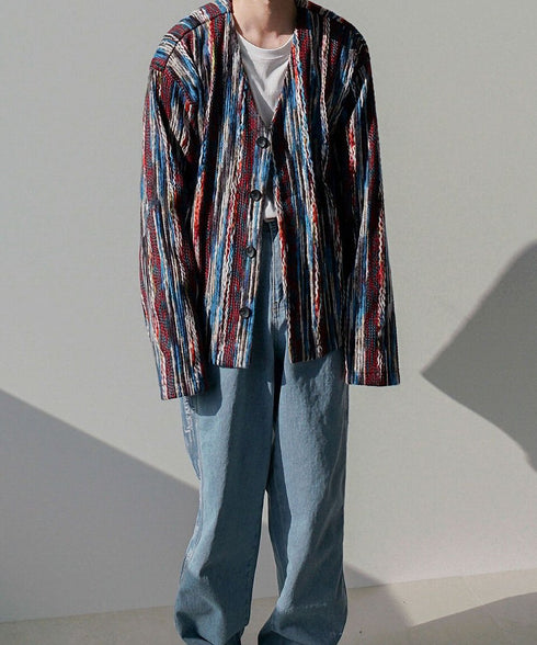 Multicolor Wavy Knit Cardigan