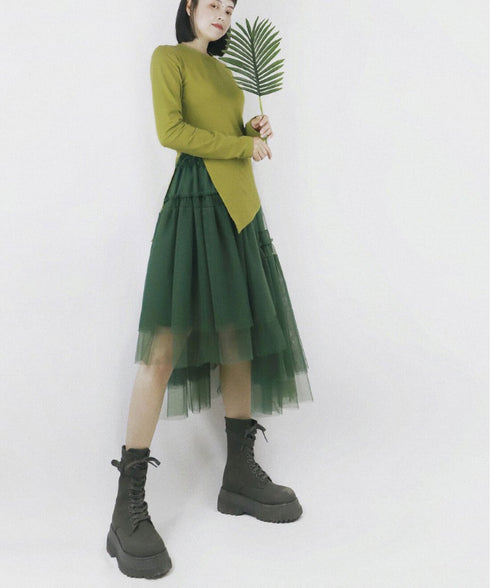 Layered Tulle Asymmetry Skirt