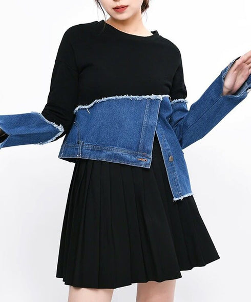 Denim Switching Sweatshirt