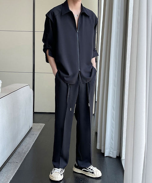 Zipper Sleeve Relaxed Set