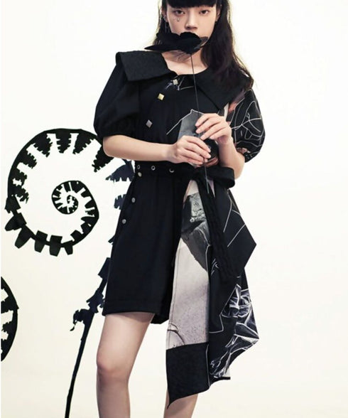 Asymmetric Graphic Scarf Jumpsuit