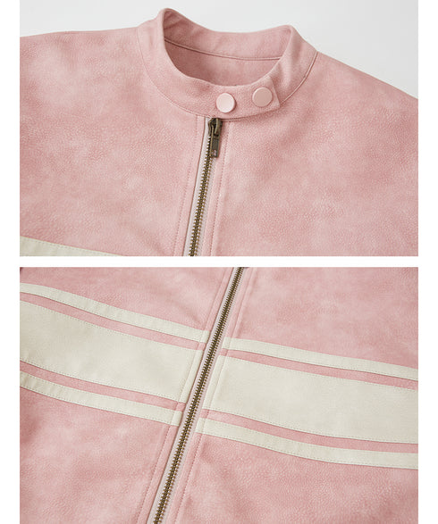 Color Block Faux Leather Jacket