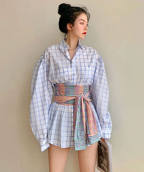 Plaid Obi Belted Check Shirt