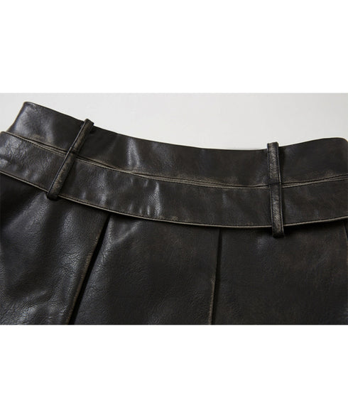 Box Pleat Faux Leather Skirt