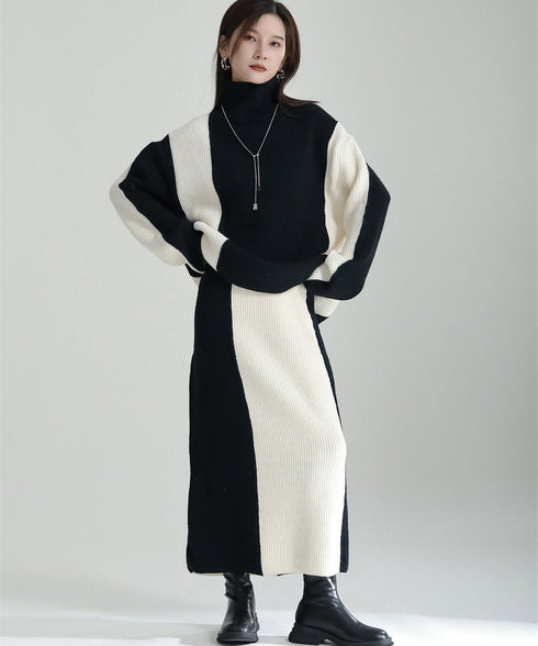 Bicolor Sweater & Skirt Co-ord