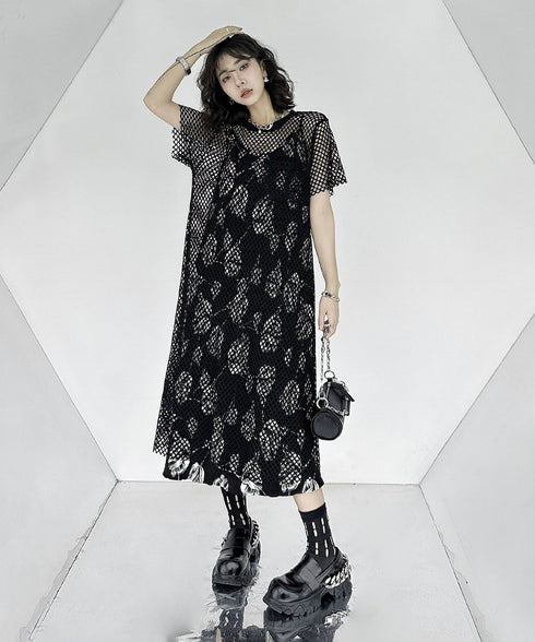 Crew Neck Mesh Dress