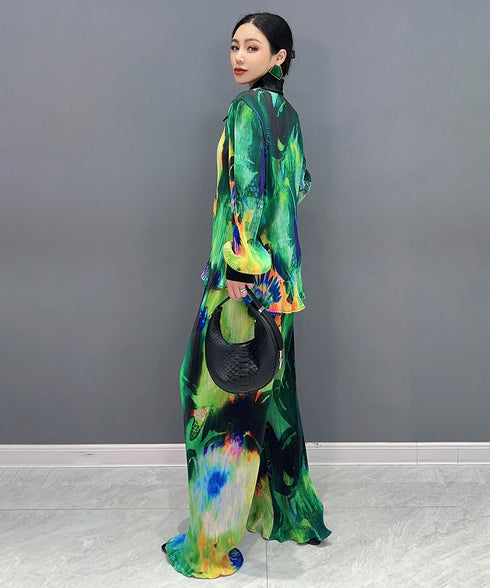 Pleated Blouse & Pants Co-ord