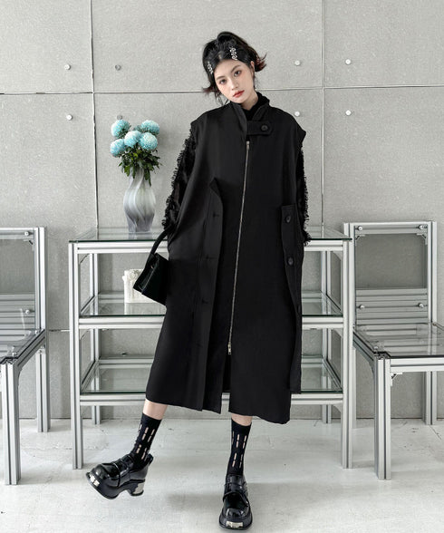 Stand Collar Zip Long Vest