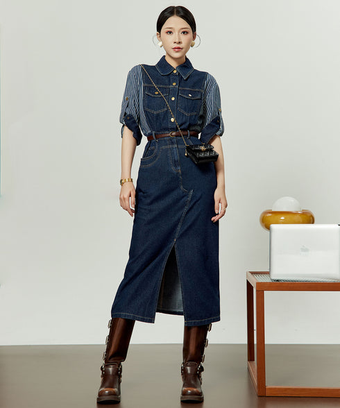 Faux Layered Denim Dress