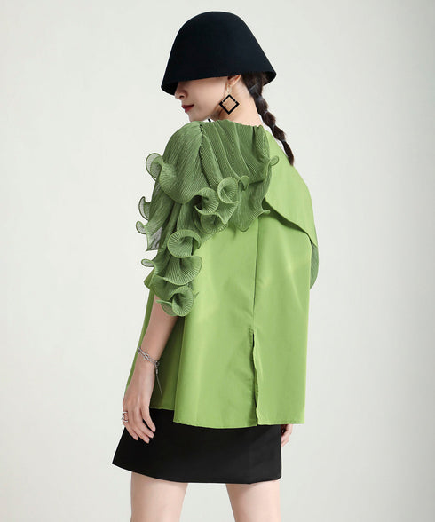 Ruffle Pleated Short Blouse
