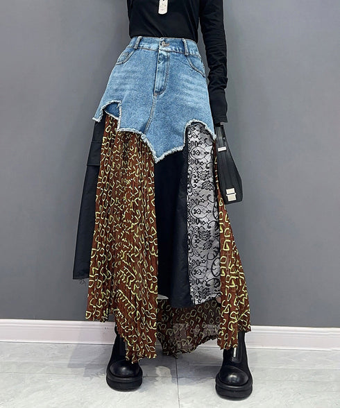 Patchwork Denim Skirt