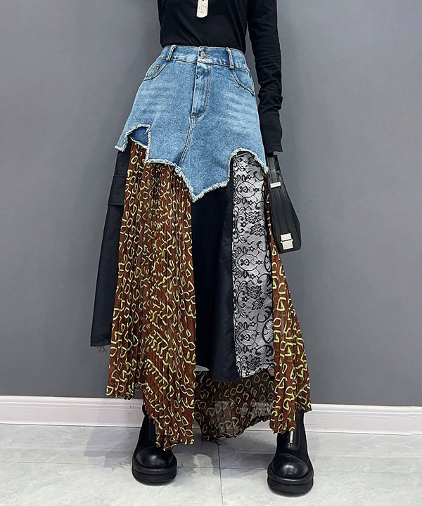 Patchwork Denim Skirt