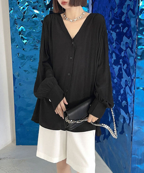 V-Neck Relaxed Satin Blouse