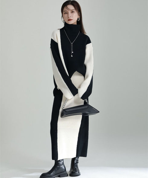 Bicolor Sweater & Skirt Co-ord