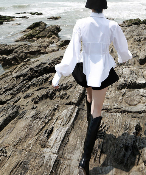 white pleated loose blouse