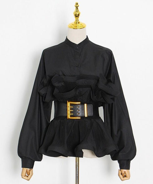 Pleated Peplum Blouse