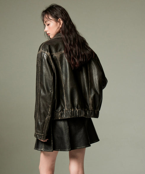 Ribbon Patchwork Faux Leather Jacket
