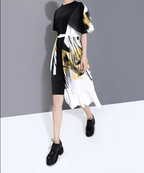 half wrap brushstroke dress