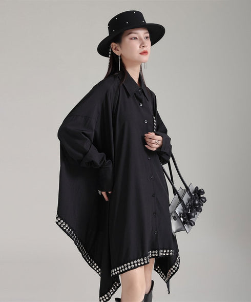 Studded Asymmetric Hem Shirt Dress