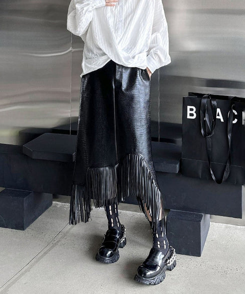 Fringe Faux Leather Skirt