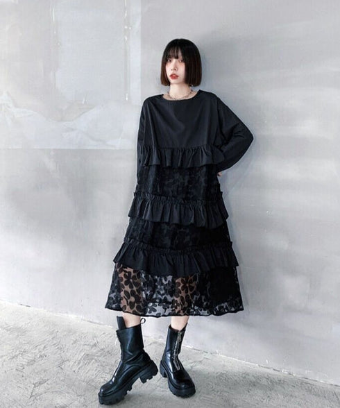 See-Through Floral Tiered Dress