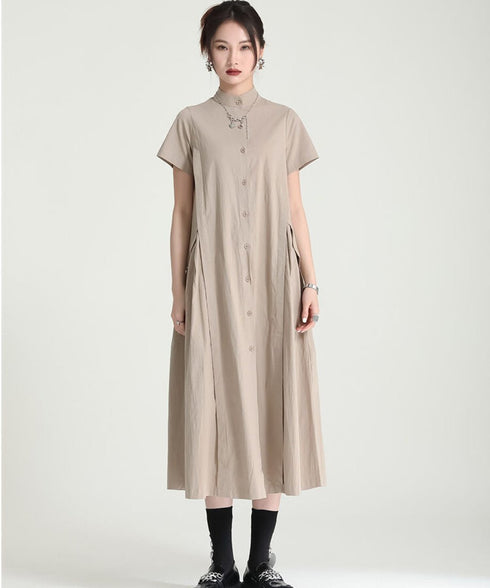 Asymmetric Button Minimal Dress