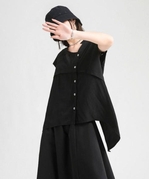 Misaligned Button Blouse