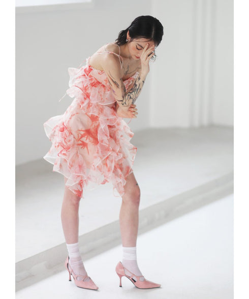 Floral Ruffled Organza Dress