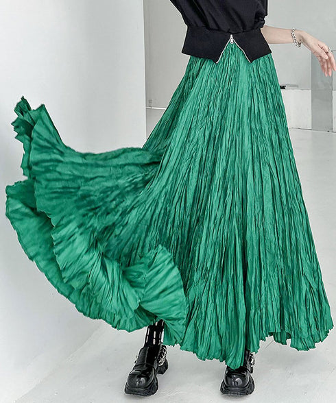 Wrinkle Flare Long Skirt