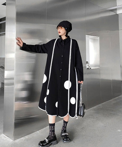 Scallop Dot Graphic Shirt Dress