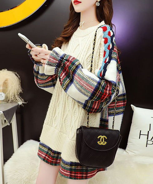 Back Plaid Cable Sweater
