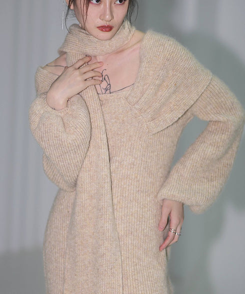 Melange Knit Dress & Scarf Co-ord